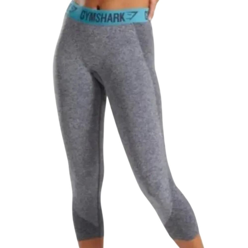Gymshark Heather Grey Blue Exposed Logo Dry Flex Crop Capri Leggings size M